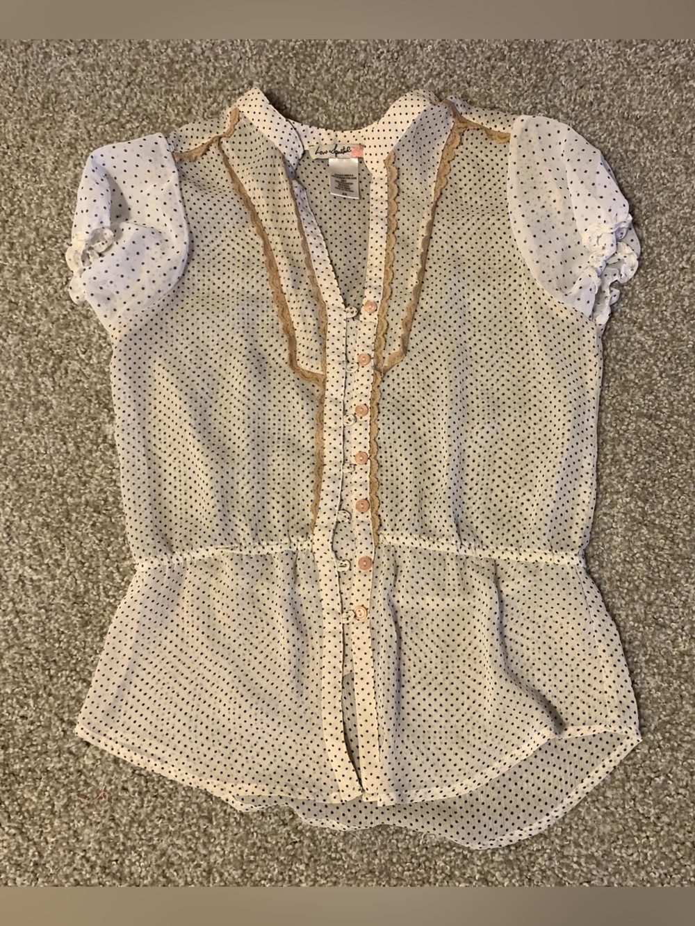 Love Squared Cream and Black Polka Dot Button-Front Blouse